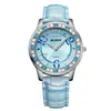 Orologio da donna casual luminoso impermeabile Orologi sportivi da donna Cinturino in pelle blu Quadrante con strass Orologio da polso al quarzo Relogio Dress171W