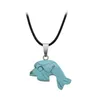 Fashion Dolphin Crystal Necklaces & Pendants For Women Men Healing Turquoise Green Aventurine Quartz Stone Leather Silver Plated Link Chain Choker Necklace Gift