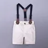 Sommar spädbarn baby pojkar gentleman kläder set barn båge slips stripe skjorta + suspender shorts 2pcs outfits barn pojke kläder kostym 14178