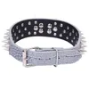 Whole-2inch Wide Sharp Spikes Studded Horn Nails Leather Dog Collars For Pitbull Mastiff SIZE M L 341B