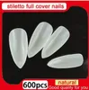 Partihandel Nya Salon DIY Naturliga akryl Nail Tips Full Cover False Stiletto Nails 500 st + 100 st Fake Nail