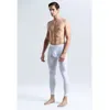 Hommes sous-vêtement thermique longs Johns glace soie mince sans couture Sexy hommes caleçons serrés Leggings Ultra-mince Calzoncillos Hombre291E