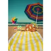 Sfondo a tema spiaggia per vacanze estive per fotografia, ombrello stampato, valigia, girandola colorata, giocattolo, sfondi fotografici per bambini