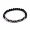 Bracciale da uomo in onice nero brillante naturale da 6 mm, braccialetti con perline di fascino, braccialetti in ematite per gioielli da donna