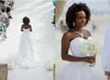 2018 Simples Africano Mulheres Negras Alta Baixa Praia Vestidos De Casamento A Linha de Trem Sweep Organza Ruffled Vestidos De Noiva Robe De Mariée