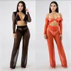 2018 neue Halbwort Frauen sehen, obwohl Sheer Mech Hoodies Crop Top Hosen Set 2 Stück Outfits