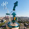 PlusPlus Glass Bong Water Pipe 023T Mad Mushroomery Unique Teal (Lake Green) color heady art pipe with percolator 8" Height 14mm Female