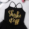 Spaghetti Shoulder Straps Dancwear for Child Kids Shiny Letters Shake It Off Printed Ballet Dance Gymnastics Leotard Tutu Dress