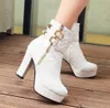 chic women boots grid design platform shoes metal decorated sexy winter black leather boots 2 colors size 35 to 40