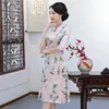 Silk Sukienka Kobiety Szyfonowy Kwiatowy Drukuj Chiński Tradycyjny Sukienka Z Długim Rękawem Cheongsam QIPAO Chińskie Orientalne Długie Suknie