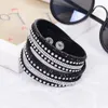 Mujeres Crystal Rhinestone Slake Deluxe Leather Wrap Muñequera Cuff Punk Pulsera Brazaletes Fit Party Mejor regalo 15 colores