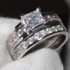 Wholesale Professional Claw setting Jewelry 925 sterling silver White sapphire Princess Cut Simulated Diamond Wedding Bridal Women Ring gift