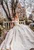 Line Latest A Matte Satin Dresses Off the Shoulder Bead Lace Applique Bridal Gowns Dubai Saudi Arabic Sweep Train Wedding Dress pplique rabic