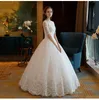 Robe De Mariage Gelinlik El Yapımı Brautkleid Scoop Boyun Kristal Balo Gelinlik Üç Çeyrek Vestidos De Noiva