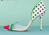 2018 sommer Gedruckt Wassermelone schuhe Frauen Pumpen Transparent PVC Dünne Fersen Frauen Schuhe Mischfarben Spitz High Heels Schuhe