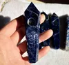 DingSheng Natural Blue Sodalite Quartz Smoking Pipe Crystal Stone Wand Point Cigars Pipes With 2 Metal Filters For Health Smoking