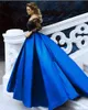 Green Blue Ball Gown Evening Off Shoulder Long Hleeves Sequin Black Lace Appliques Satin Plus Size Prom Gowns Party Dresses 0422