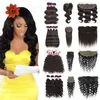 10a Grade Human Virgin Hair Bundles Remy Straight Body Deep Water våg med spets stängning Frontal Pre Knäpp för Black Women Front Weave Extensions Inslag Kinky Curly