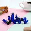 1 2 3 ml Micro Mini bouteilles en verre à bille en verre bleu cobalt avec billes métalliques rechargeables Flacon d'échantillon mince rechargeable Huile essentielle Roll On (Bleu)