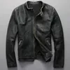 Vintage äkta läderjacka män svart cowskin kort enkel motorcykeljacka Men tunna läderrock chaqueta cuero hombre