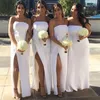 Cheap Chiffon Plus-Size Bridesmaids Dresses Simple Strapless Ruched Side Split Wedding Party Dresses Sexy Floor Length Sheath Prom Dresses