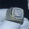 Knappe mannelijke hiphop ring pave setting 274 stks 5a cz geel goud gevuld 925 zilveren bruiloft band ring voor mannen partij sieraden