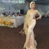 2018 Arabia Saudita Abiti lunghi da ballo con cappuccio Sweetheart Applicazioni in pizzo Maniche lunghe 3/4 Abito da sera a sirena Glamour Abiti da festa Aso-Ebi