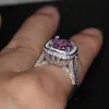 10ct Big Pink Sapphire Luksusowa Biżuteria 14kt Biała Złoto Wypełnione 192PCS Pave Tiny Cyrkonia Diament Party Kobiety Wedding Band Pierścień Dla Kochanka Prezent