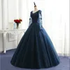 Riktig bild petite v-neck crystal boll klänning långärmad golvlängd tulle quinceanera klänningar formella långa tulle prom klänningar