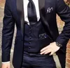 Navy Blue Groom Tuxedos for Wedding Wear 2022 Peaked Lapel One Button Custom Made Business Men Suits Party Wear(Jacket +Vest + Pants)