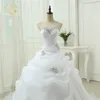 Klänningar heta försäljning ny ankomst vestido de noiva en linje brud klänning pärlor vit elfenben bröllopsklänning robe de mariage casamento