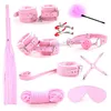 10PC Kit di bende per bondage sotto il letto Set di restrizioni Polsini d'amore Grillo in pelle rosa Schiavo BDSM Giochi di sesso Giocattolo R76