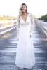 Plus Size Chiffon Wedding Dresses V-Neck A-Line Floor Length With Long Sleeves Beach Boho Country Backless Bridal Wedding Gowns
