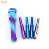 Multifunction Silicone Pipe WIth 14mm Stainless Steel Tip Silicone Dab Container NC Dabs straw Pipes Dab Straw Oil Burner Rig