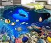 Badezimmertapete Ocean World Strandbrandung Delphin 3D-Bodenfliesen dreidimensionale Malerei
