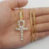 Gold Ankh Necklace Egyptian Jewelry Hip Hop Pendant Bling Rhinestone Crystal Key To Life Egypt Silver Necklace Cuban Chain7903860
