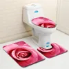 Set di tappetini da bagno 3 pezzi Set di tappetini da bagno in stile modello romantico Tappetino per WC antiscivolo e set di tappetini per doccia