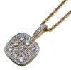 Diamants pour hommes Sudoku Bling Pendentif Zircone Cubique Carré Diamants Simulés Bijoux Collier Plaqué Or Jaune 18 Carats avec Boîte Cadeau