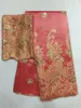 5Yards Hot sale fuchsia african George lace fabric with gold sequins and 2yards french net lace set for clothes JG28-2