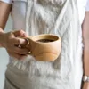 1pc Finlandia Kuksa Tazza da caffè portatile Manico in legno di gomma Due fori Corda in pelle bovina Gancio Succo Latte