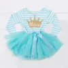 Bebek Elbise İlk Doğum Günü Prenses Çocuk Giysileri Altın Taç Mektup Bebek Kız Tutu Elbise Yay Doğum Günü Toddler Kıyafet Ile