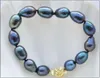 Ny charmig 10-12mm Barock Tahitian Black Blue Green Pearl Armband 7,5-8 tum