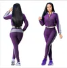 Women Designer Tracksuits Jackets with Pants Sexy Casual Two-piece Jogger Set Green Purple Tracksuits Size S-2XL