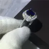 Women Fashion Cushion Cut 3ct Blue 5A Zircon Crystal 925 Ringo