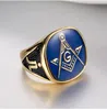 Blue Enamel Gold Color 316 Stainless Steel Freemason Masonic Ring Men's mason Rings jewelry items fraternal order