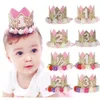Hot Baby Girl First Birthday Party Hat med hårband Princess Queen Crown Hair Band Elastisk Head Wear Hat Födelsedaggåvor för barn Headwrap
