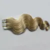 Блондинка кожи уток ленты наращивание волос 40 шт. прямые человеческие волосы расширение ленты клей 100 г Индийский Реми ленты наращивание волос