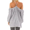 Women's Blouses & Shirts FeiTong Feminine Blouse Stripe Off Shoulder Halter Long Sleeve Pullover Tops Shirt 2022 Womens And Blouses1