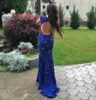 Sparkly Crystal perle Backless Lace Evening Elegant Mermaid Blue Party Pageant Robes Prom Robes Vestido de Festa Open 0510