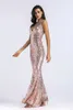 Ny Hot Style Sexy V-Neck Ärmlös Beaded Sequinned Dresses Factory Supply Sequin Gold Bridesmaids Prom Wedding Dress